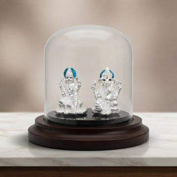 999 silver Lakshmi Ganesh Idol with Glass Dome-1329-5-77
