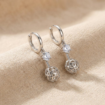 Sparkling Zircon Silver Dangle Earrings | Filigree Orb-1022-5-6