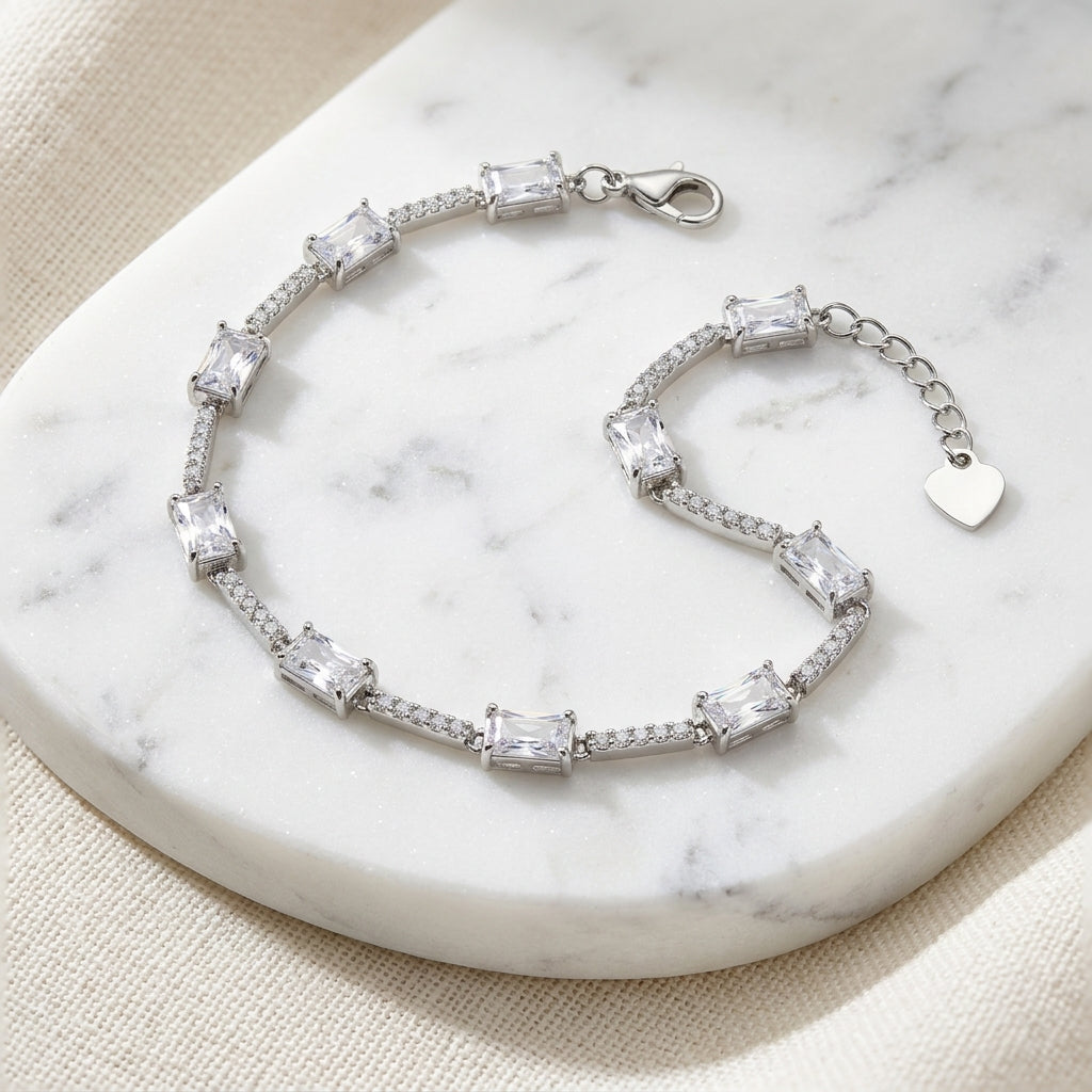 Sparkling 925 Sterling Silver CZ Women's Anklet-1245-18-5