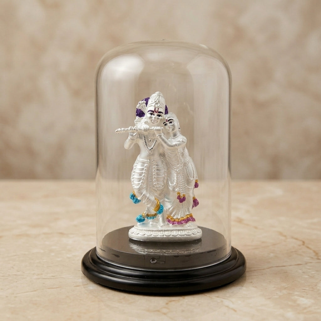 999 silver Radha Krishna Idol for Car & Home Mandir-7700