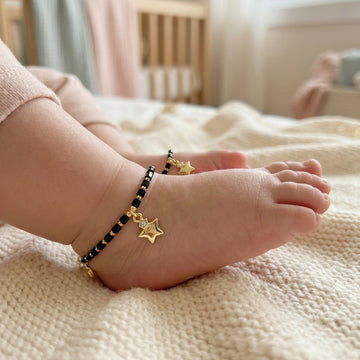 Sparkle Star Baby Anklets - Gold Plated Silver Pair-1057-3-8