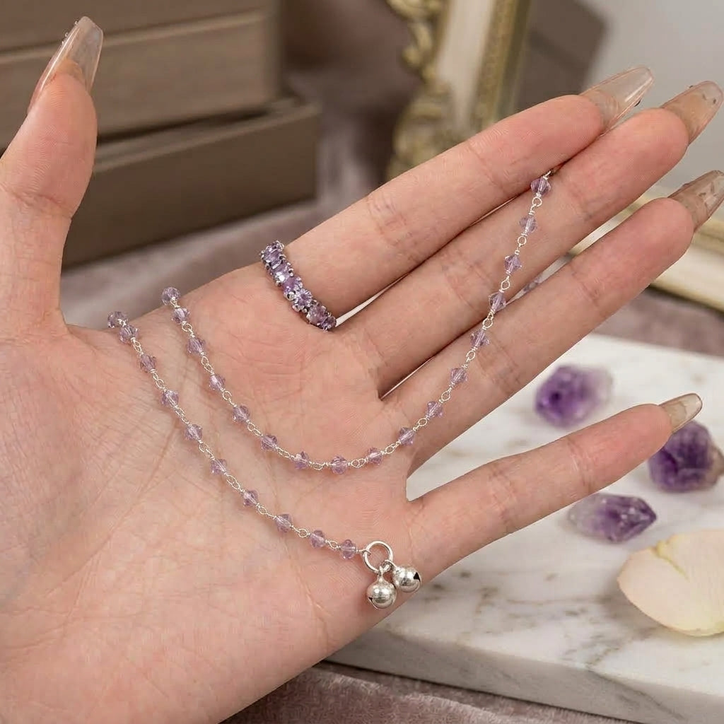 925 Silver Pink Beaded Anklet - Elegant Women's Jewelry-1239-0-0