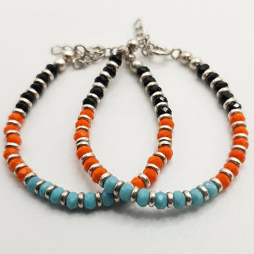 Kids 925 Silver Black Bead Bracelet Pair-998-0-0