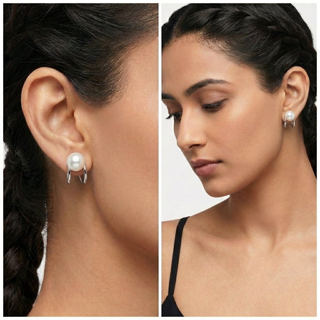 925 Sterling Silver Pearl Ear Cuff Earrings-1021-1-8
