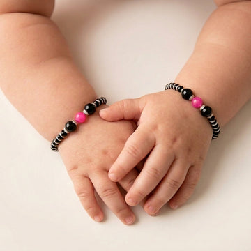Charming 925 Silver Black Bead Kids Bracelet Pair-1000-0-0