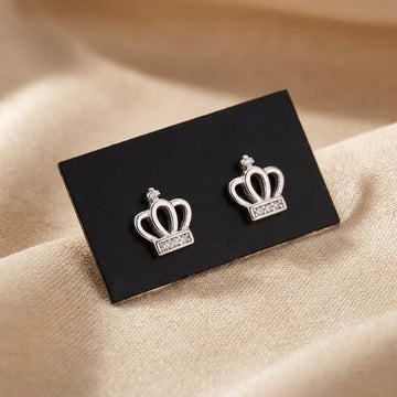 Sparkling Silver Crown Stud Earrings for Daily Chic-1185-1-2