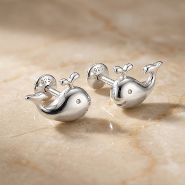 Chic Gold Plated 925 Silver Dolphin Stud Earrings-1186-2-5