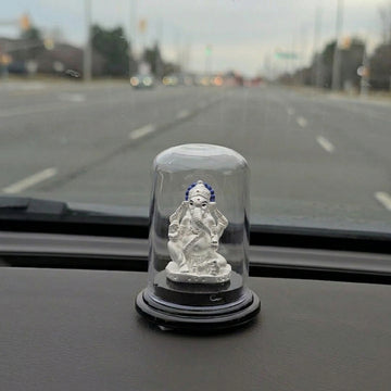 999 Silver Ganesh Idol for Car & Home Mandir with Glass Case-6-19