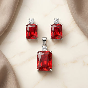 Dazzling Red Gemstone 925 Silver Pendant Set-1116-7-8