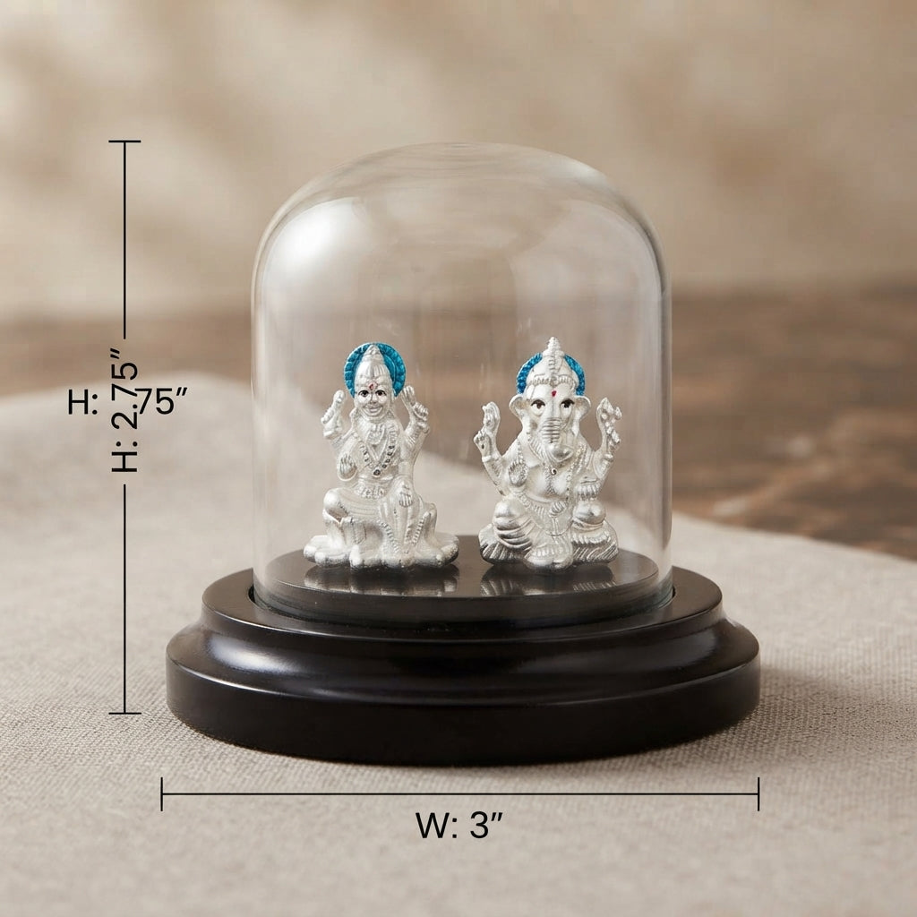 999 silver Lakshmi Ganesh Idol with Glass Dome-1329-5-77