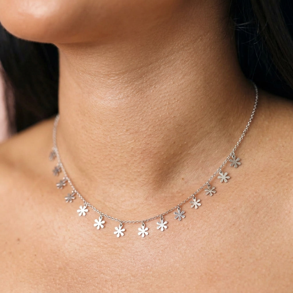 Elegant 925 Sterling Silver Flower Charm Necklace-1192-3-7