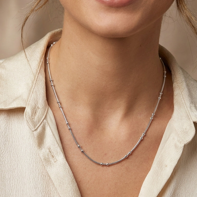 Versatile 925 Sterling Silver Chain with Double Bead for Women & Kids-989-9-3