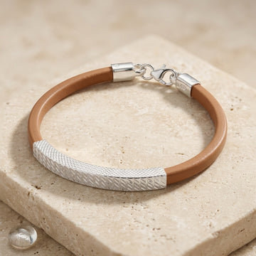 Silver & Leather Boy Kid Bracelet - 1-4 Years Old-1173-0-0