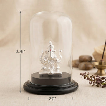 999 Pure Silver Ganesh Idol with Glass Case | Car Dashboard-1204-3-73
