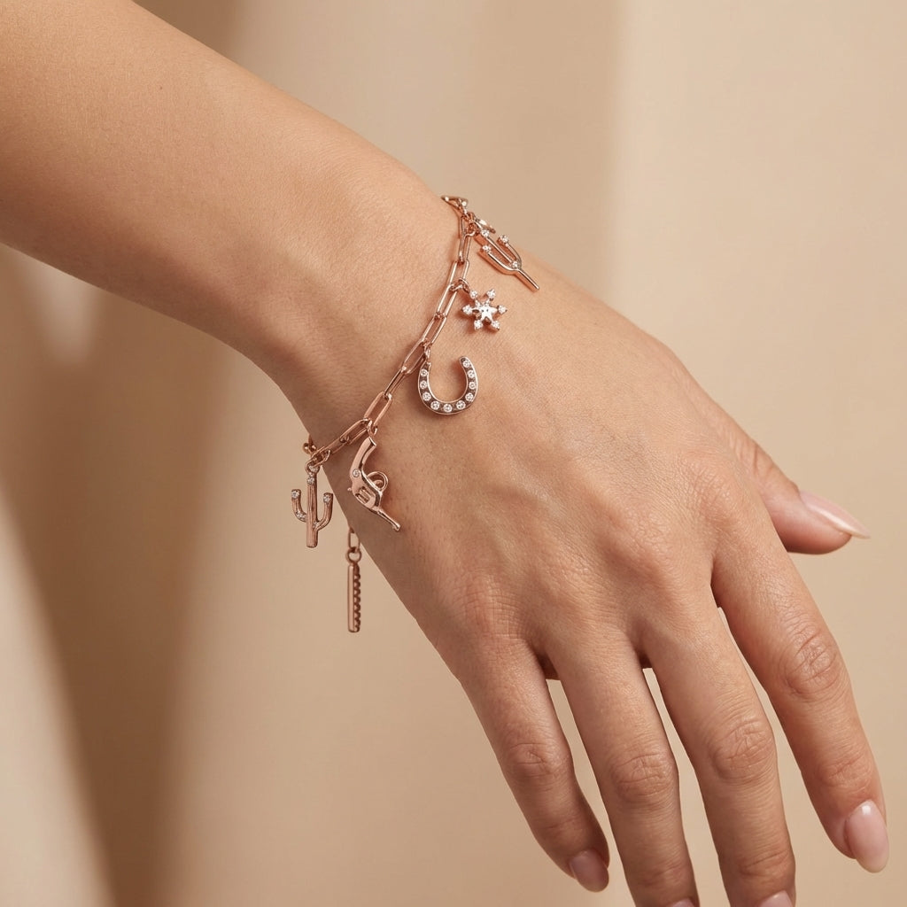 Chic 925 Silver Rose Gold Plated Charm Bracelet