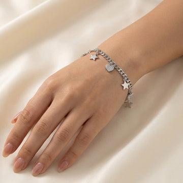 925 Silver Star & Heart Charm Bracelet