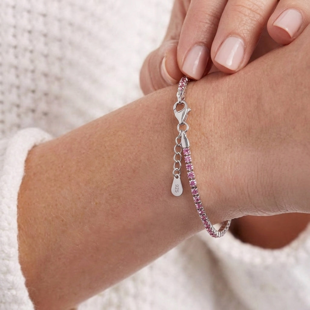 925 Silver Pink CZ Tennis Bracelet for Women-1102-3-6