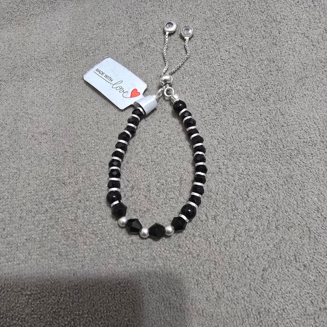 Sterling Silver Adjustable Baby Bracelet - Black Beads-1161-0-0