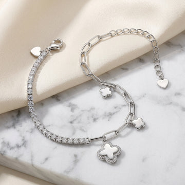 Elegant 925 Sterling Silver Clover Charm Bracelet-1101-4-9
