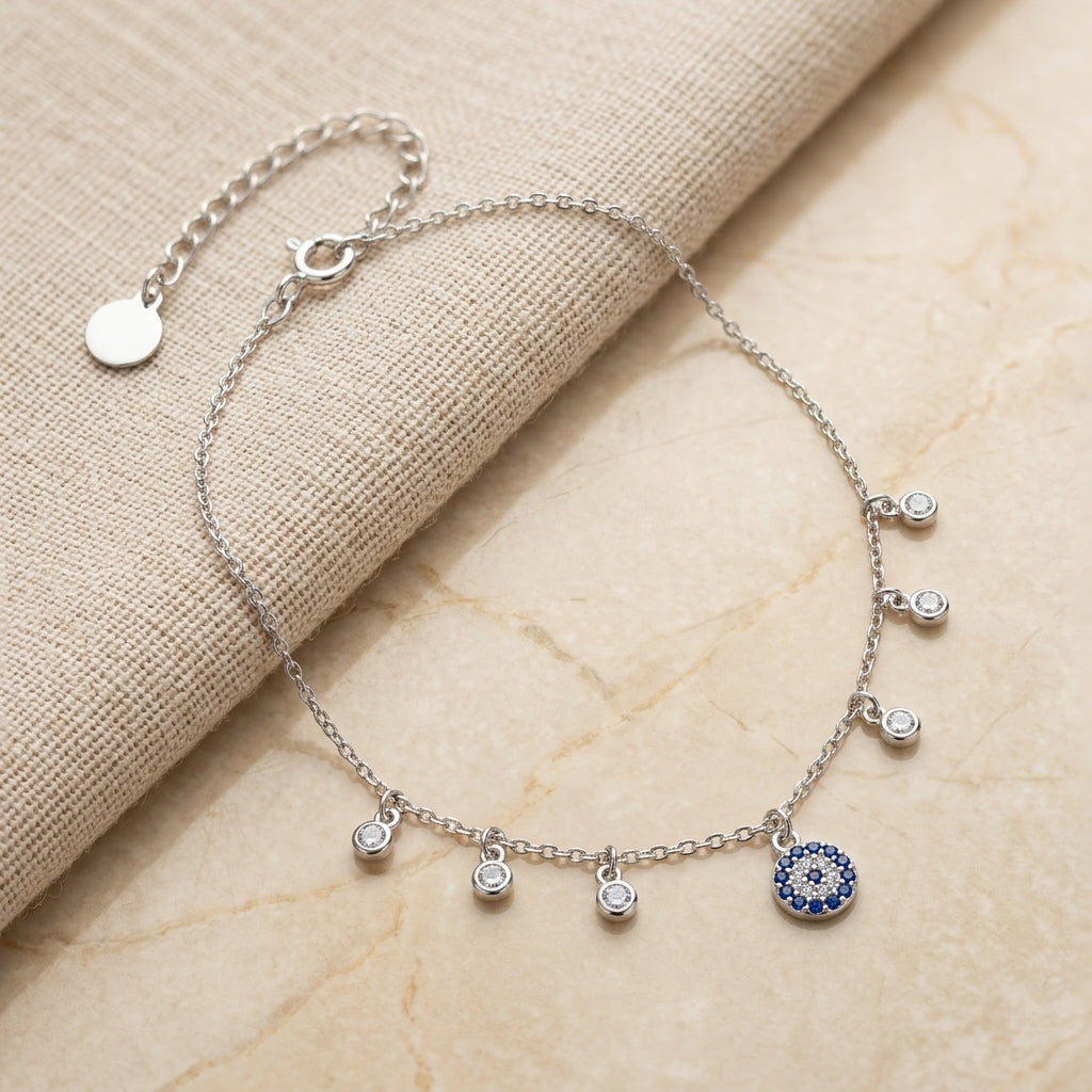 Elegant 925 Silver Evil Eye Women's Anklet with Charms 1 pc-1229-2-1