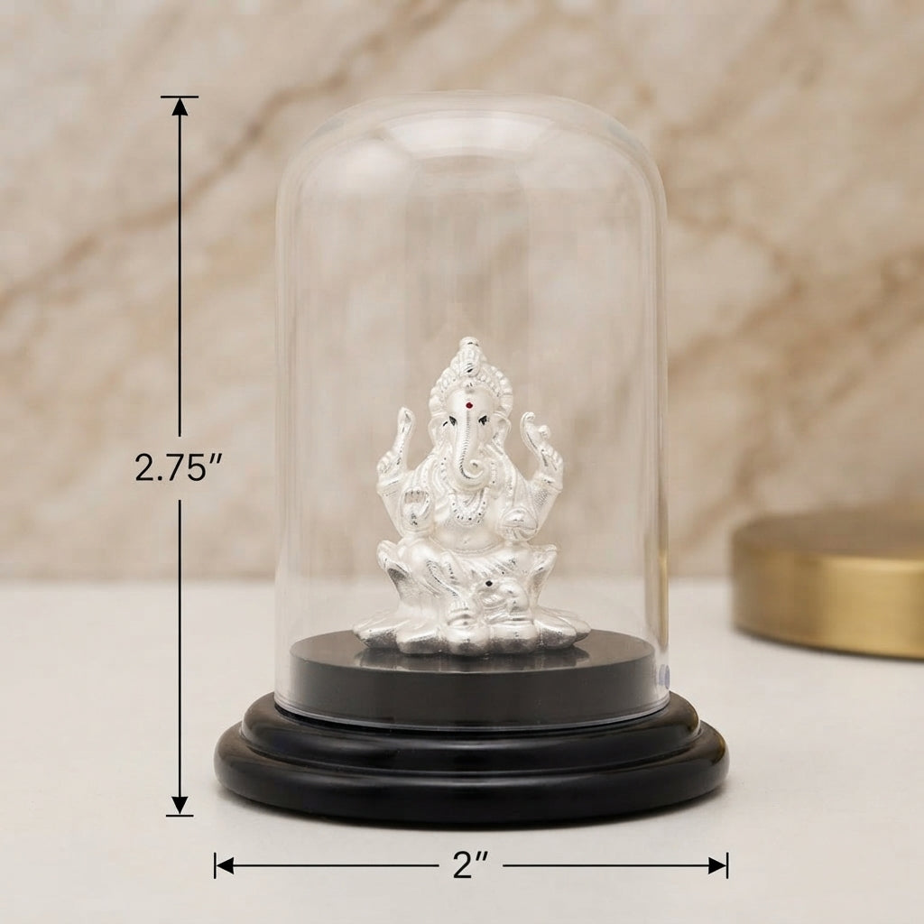 999 Pure Silver Ganesh Idol with Glass Case for Car-1201-3-61