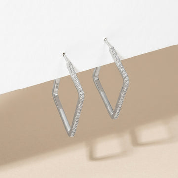 Stylish Silver Square Zircon Hoop Earrings for Women-1032-6-3