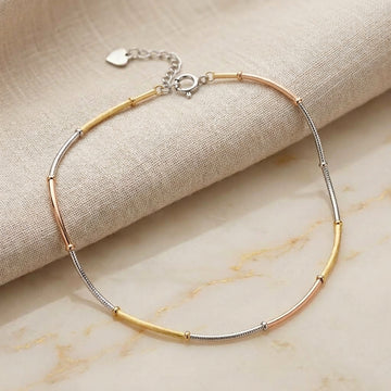 925 Silver Tri-Color Snake Chain Anklet for Women-1069-3-5
