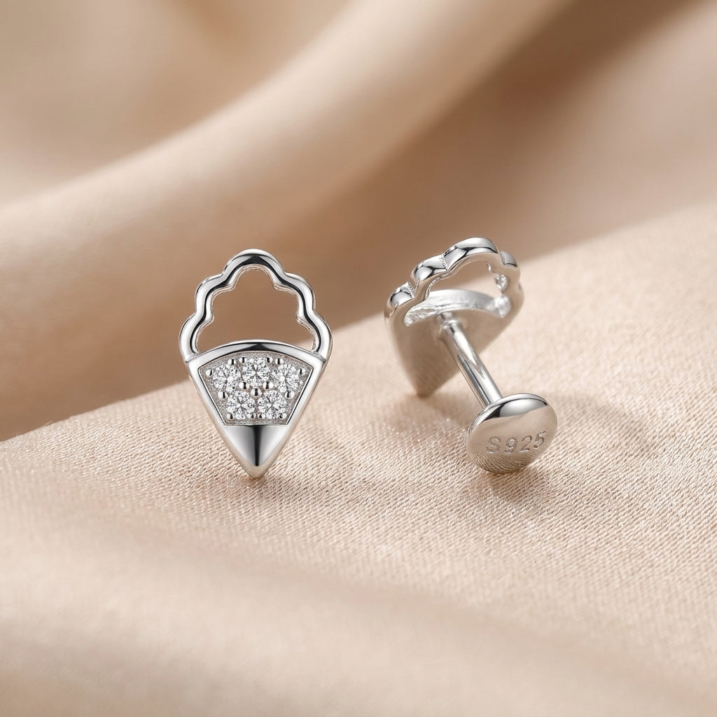 Chic Silver Sparkle Stud Earrings for Women & Girls-1182-1-2