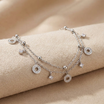925 Silver Dainty Layered Charm Bracelet