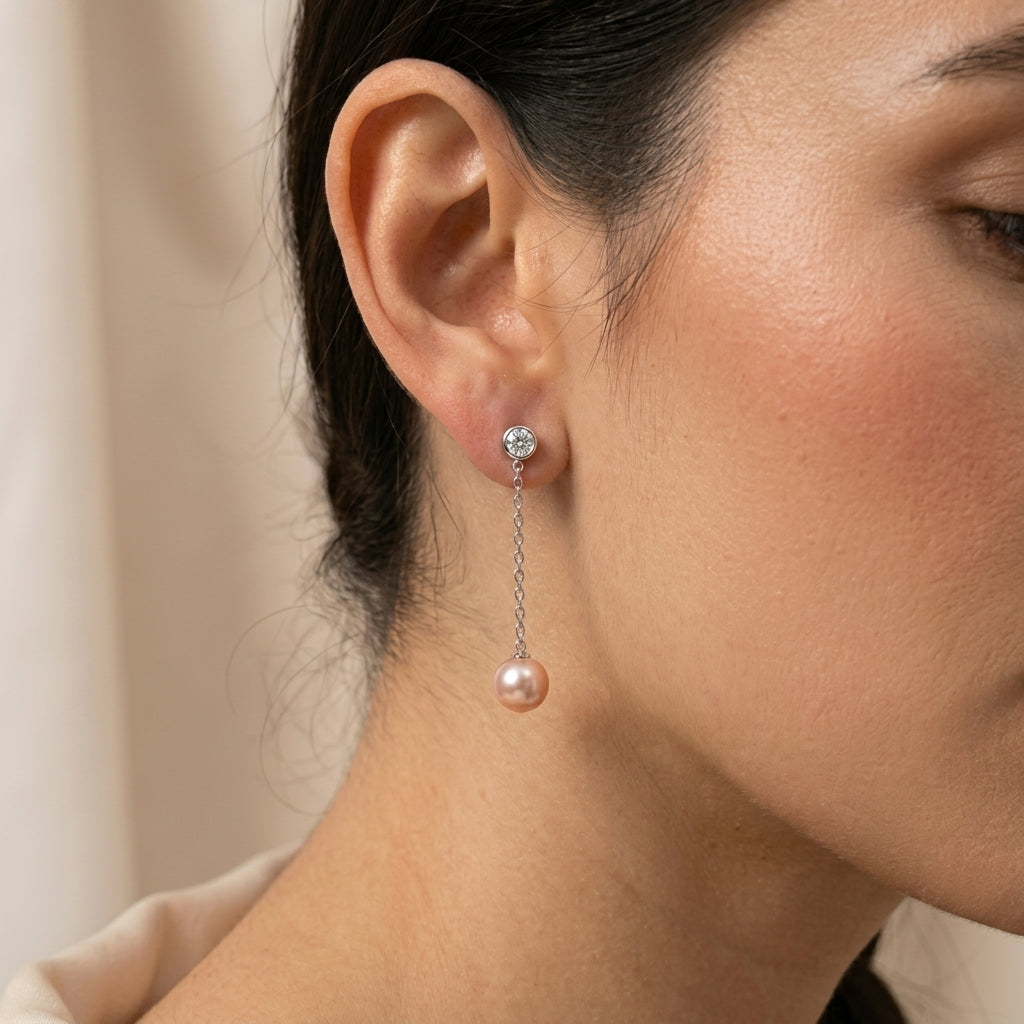 Elegant Pearl & Silver Dangle Earrings-1033-3-1