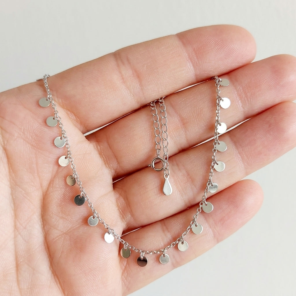Dainty 925 Sterling Silver Disc Charm Necklace-1193-3-3