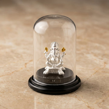 999 silver Ganesh Idol in Glass Case for Car & Home-37400