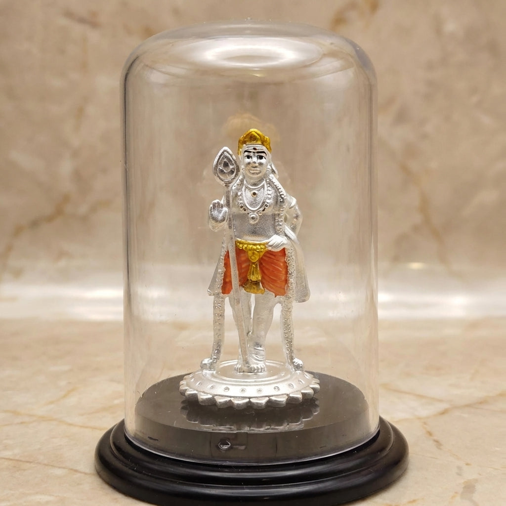 999 silver Murugan Idol in Glass Case for Car & Home-72800