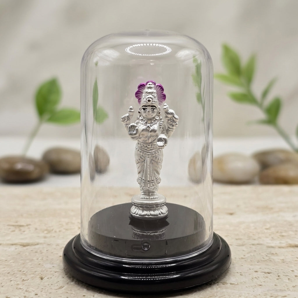 999 Silver Kanyaka Parameshwari Idol with Glass Case-3-28