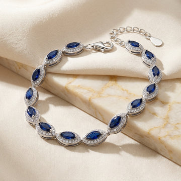 Elegant 925 Silver Blue Sapphire CZ Bracelet-1093-14-0