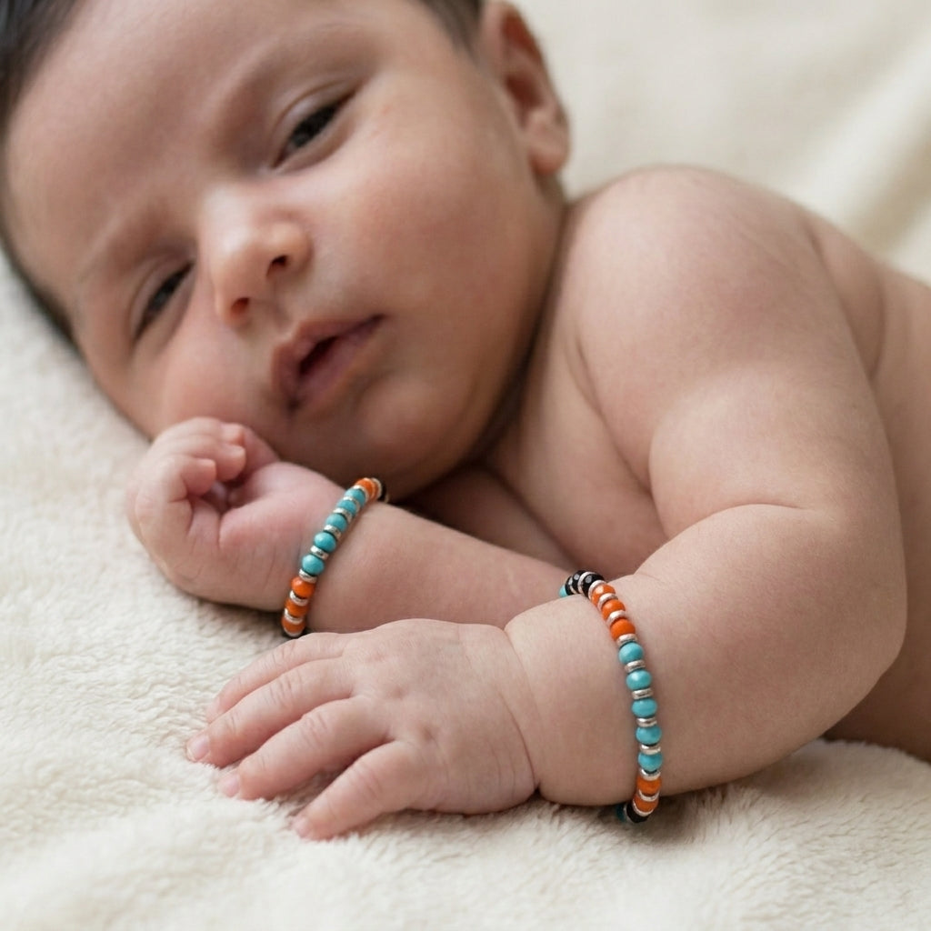 Kids 925 Silver Black Bead Bracelet Pair-998-0-0