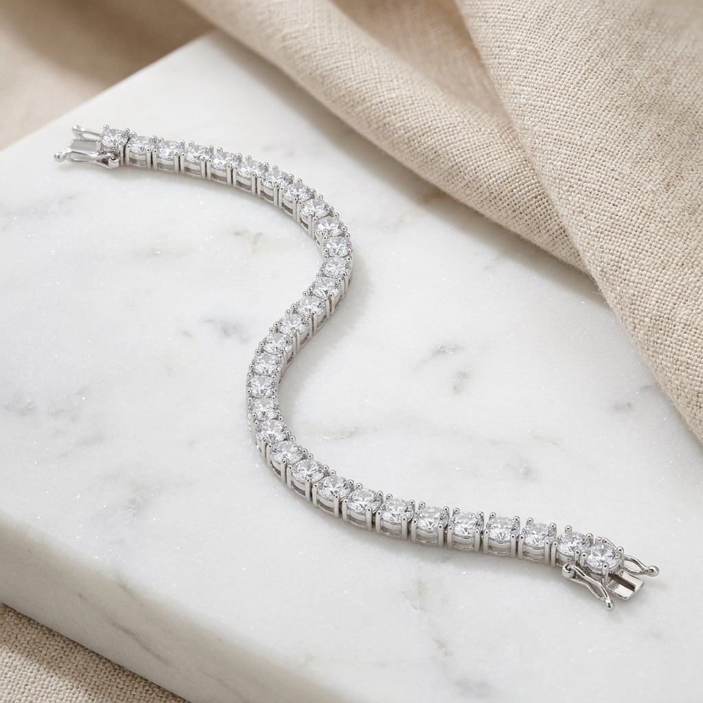 Women's 925 Silver CZ Tennis Bracelet-1094-12-0