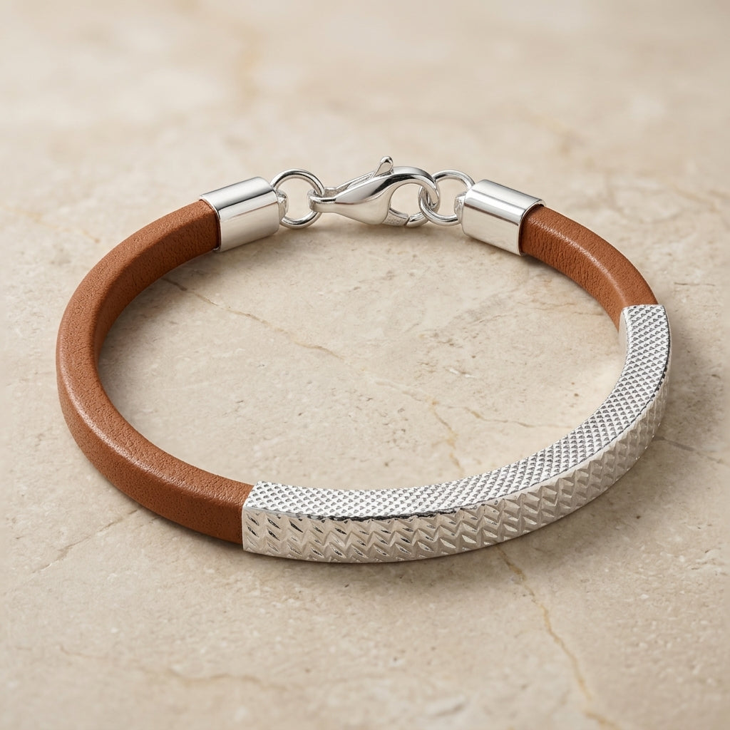 Silver & Leather Boy Kid Bracelet - 1-4 Years Old-1173-0-0