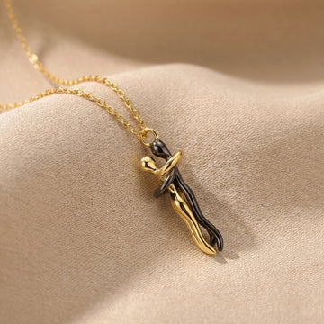 925 Silver Intertwined Embrace Necklace - Gold & Black-4200