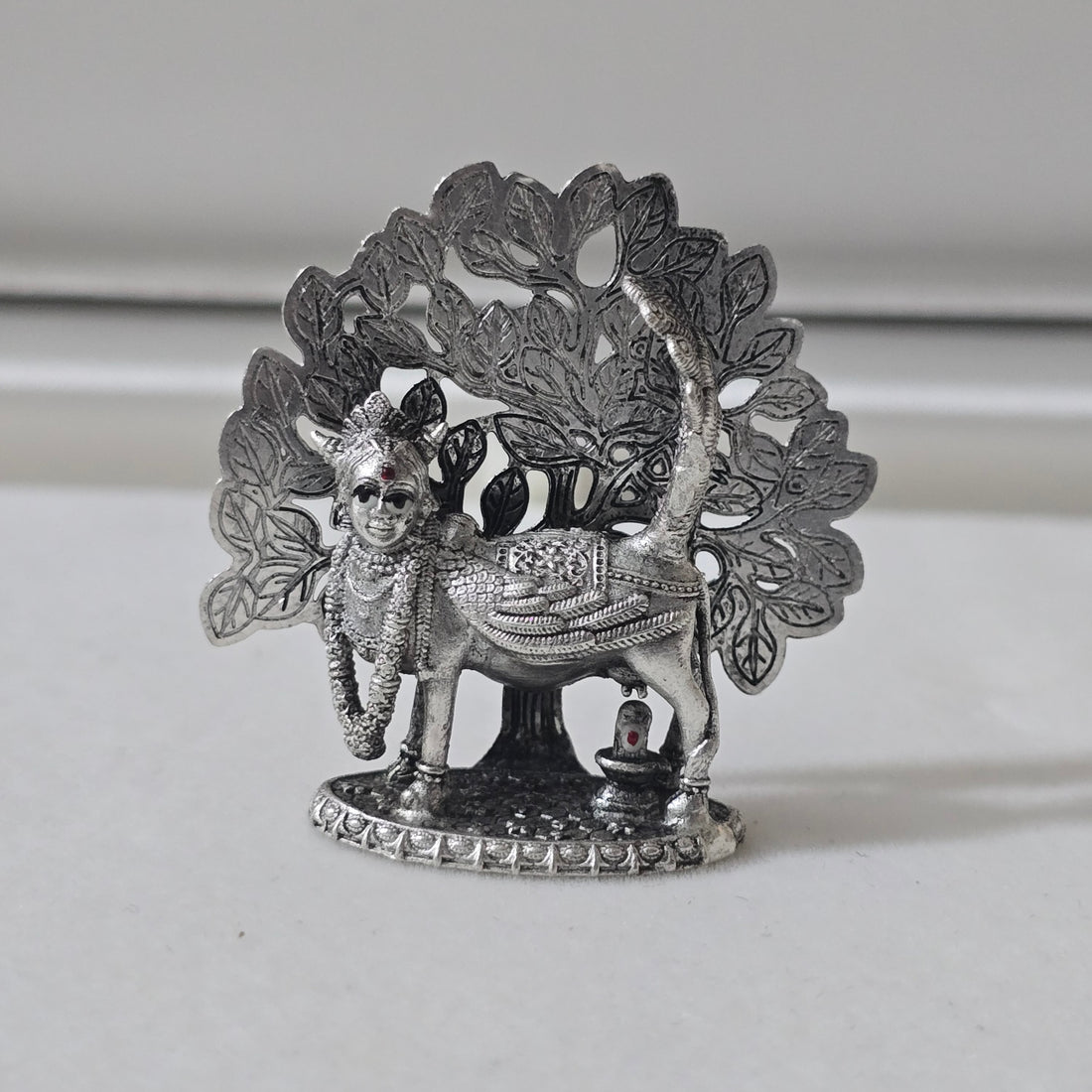 Antique Silver Kamadhenu Idol | Kalpavriksha & Shiv Linga-502-12-8
