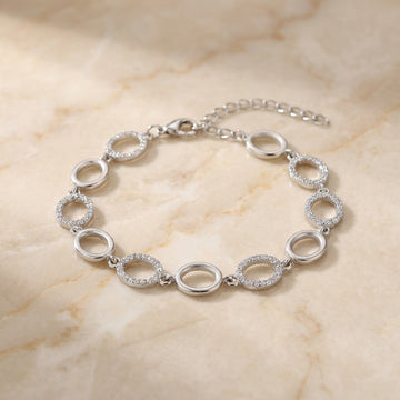 925 Silver Oval Link & CZ Sparkle Bracelet