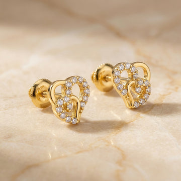 Sparkling Gold Plated Heart 925 Silver Stud Earrings-1222-2-4