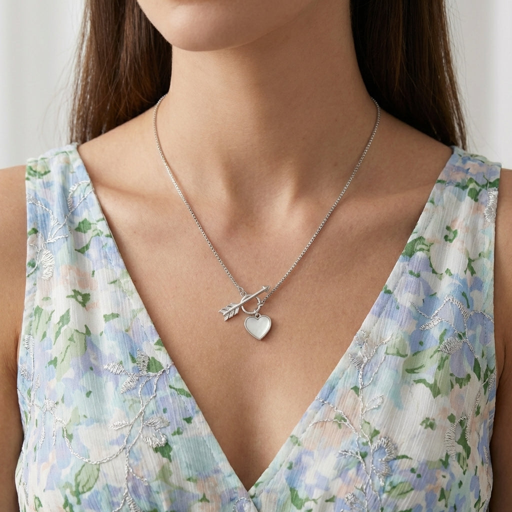 925 Silver Heart & Arrow Necklace - Love Charm-3300