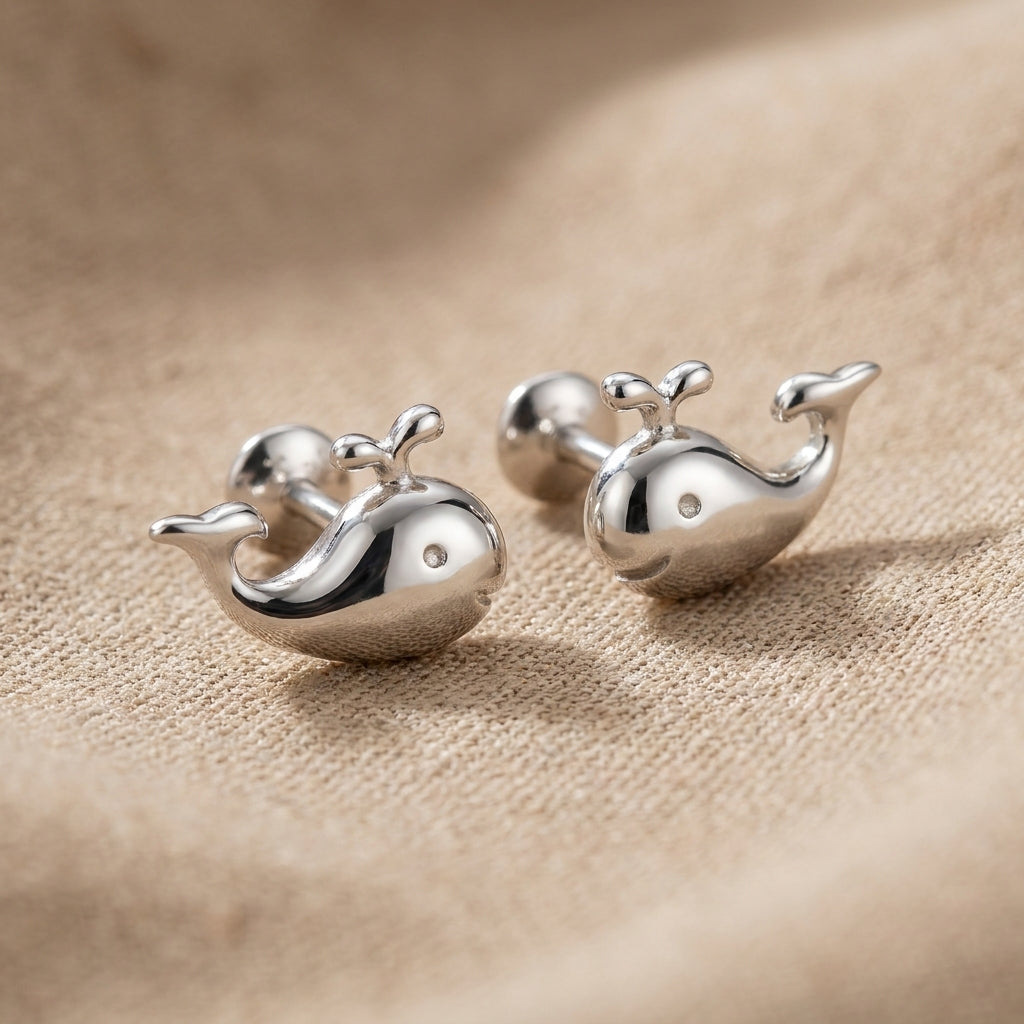 Chic Gold Plated 925 Silver Dolphin Stud Earrings-1186-2-5