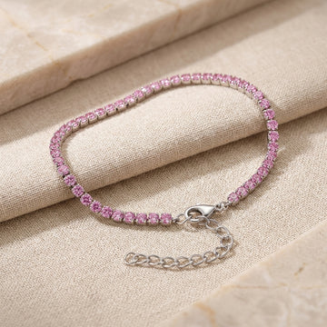 925 Silver Pink CZ Tennis Bracelet for Women-1102-3-6