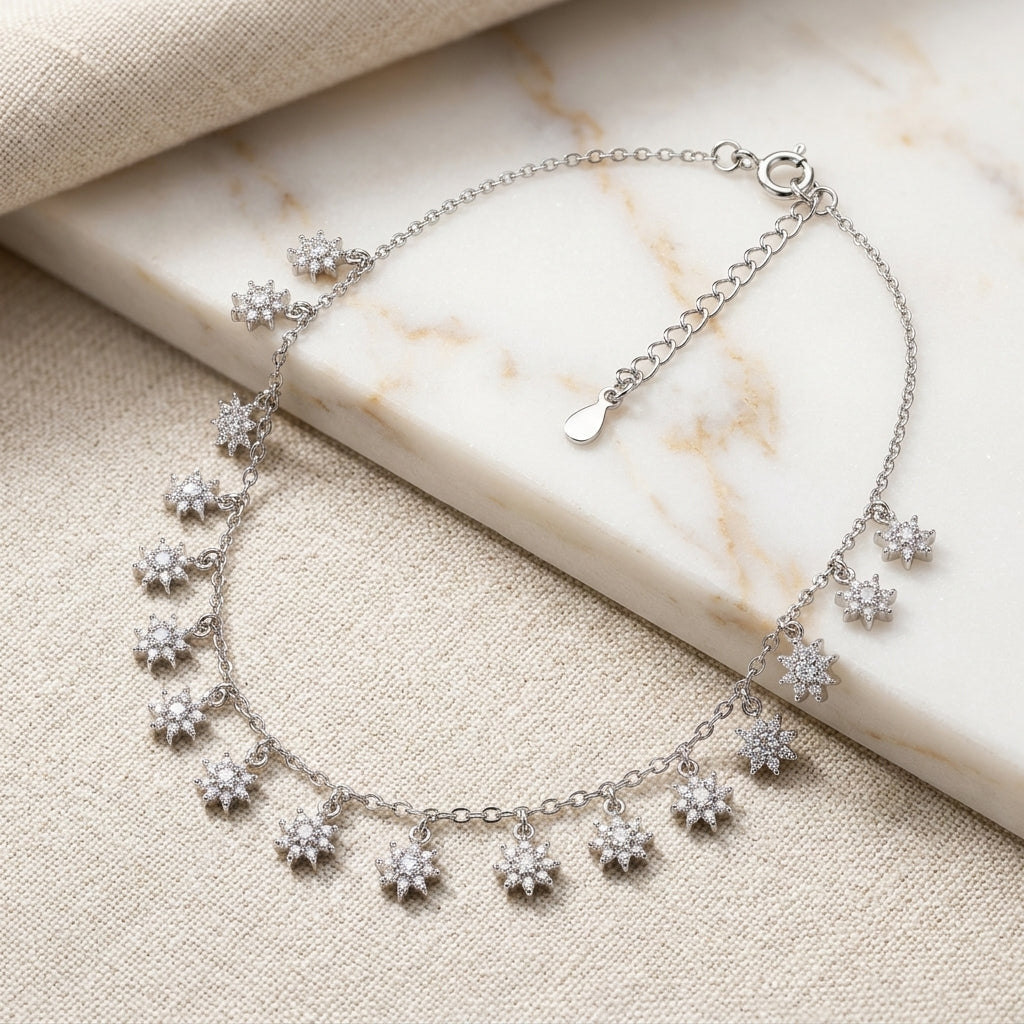 Dainty Starburst 925 Silver Choker Necklace-1221-7-0