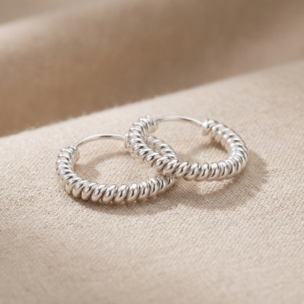 Simple Real Silver Twisted Hoop Earrings | Daily Wear-414-1-3