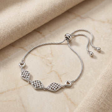925 Silver CZ Heart & Kite Adjustable Bracelet | Women's-665-6-7