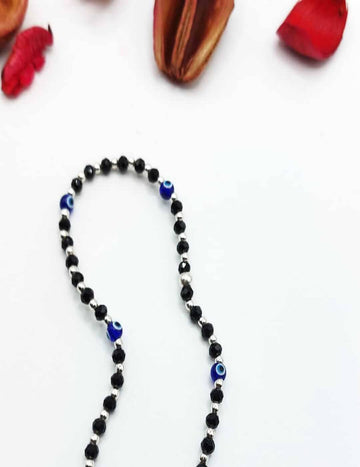 Elastic Black Bead And Evil Eye S925 Silver Anklet - Payal - Leg Chain