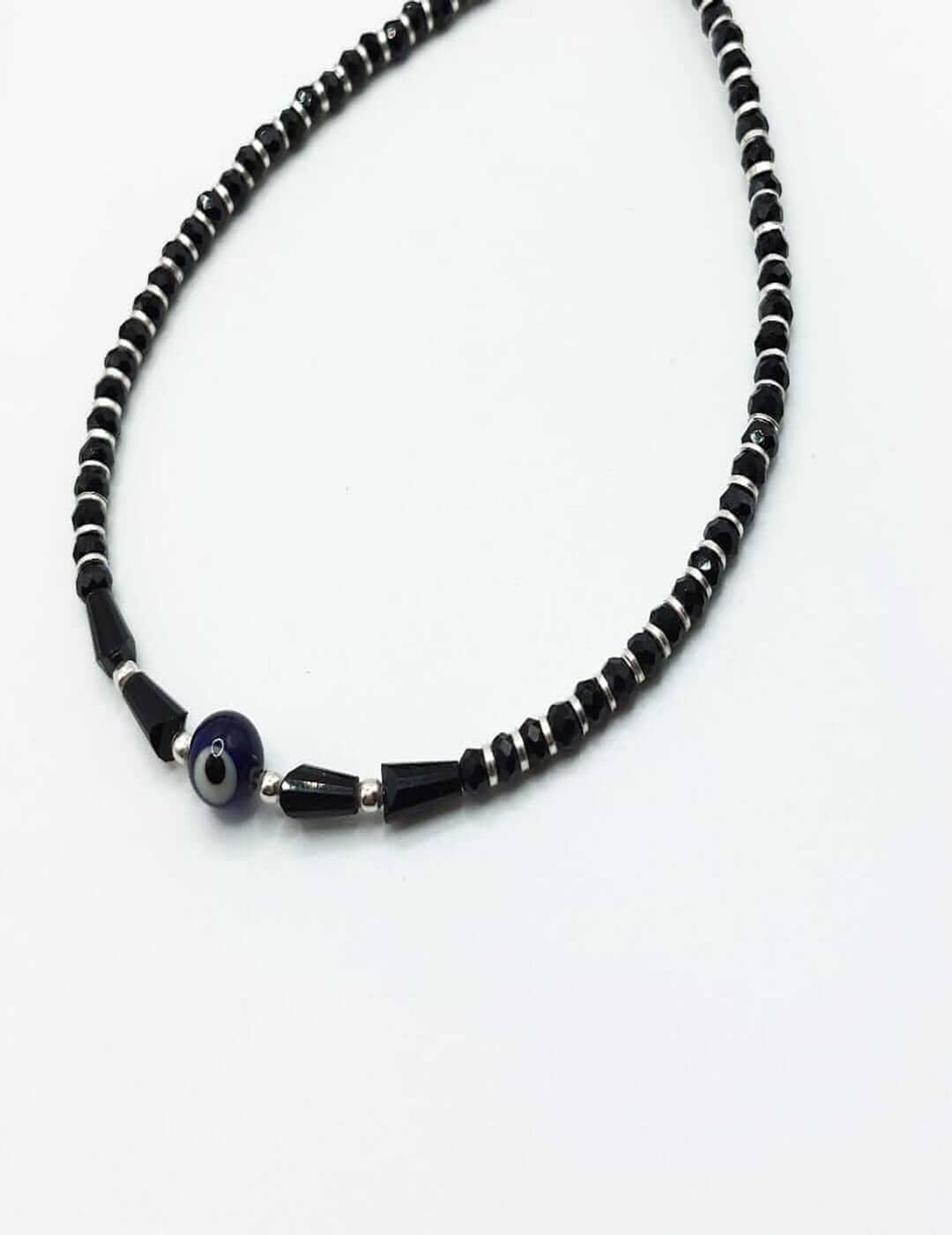 Evil Eye Black Bead S925 Silver Anklet - Payal - Leg Chain